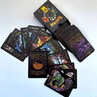 BF-55pcs Gold Metal Pikachu Pokemon Cards Toy Inglês