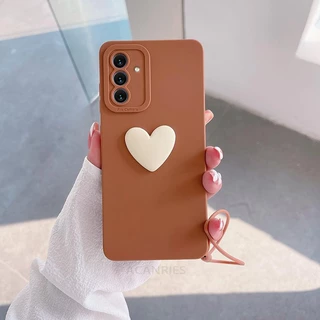 SAMSUNG A34 A54 5G A24 4G Fofo 3D Love Heart Silicone Candy Cor Da Caixa Do Telefone Para Galaxy A 73 33 A13 23 Capa Protetora Alça Pulso Câmera