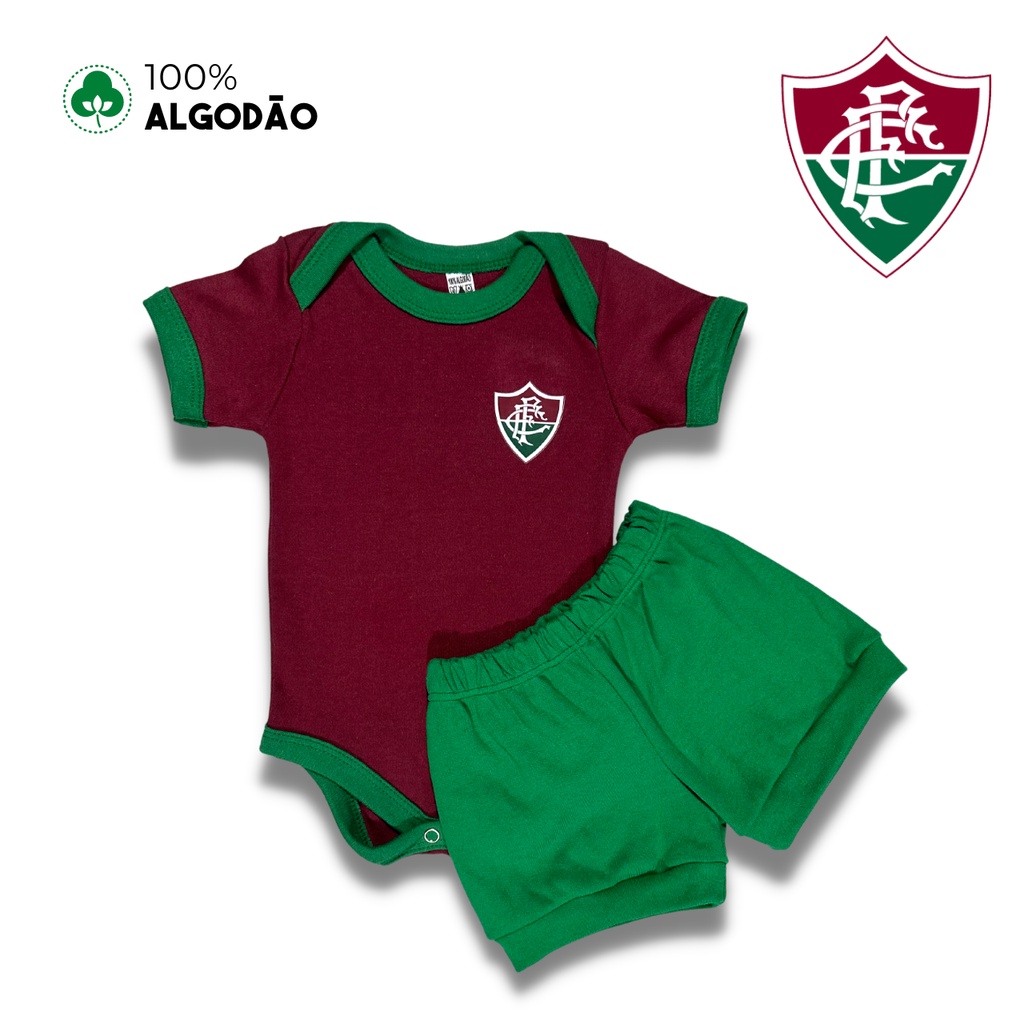 Conjunto Bodie Fluminense Bebe Time de Futebol Infantil Brasileiro 100% Algodão