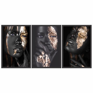 Quadro Decorativo Kit Mulher Black e Gold 60x40 Sala Quarto