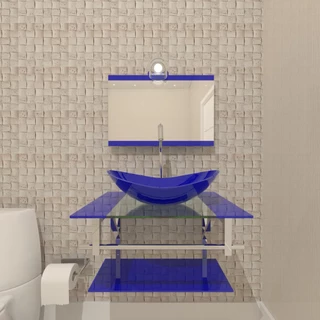 Gabinete de Vidro Banheiro 60cm Inox Azul Escuro