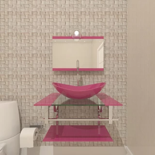 Gabinete de Vidro Banheiro 60cm Inox Rosa