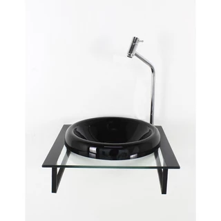 GABINETE COM CUBA DE VIDRO CHAPEU 10MM COM TAMPO 40CM PRETO