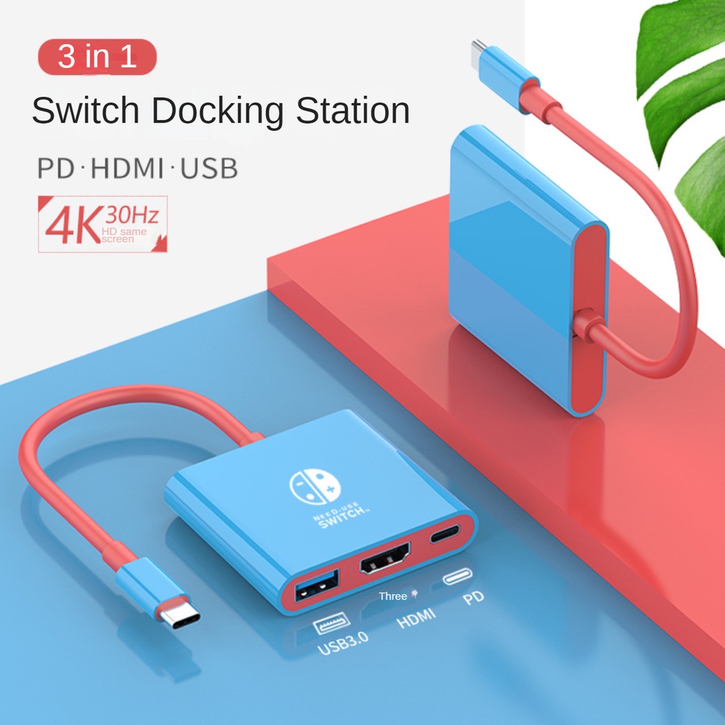 Adaptador 3 Em 1 USB C Hub Tipo Estação De Ancoragem Nintendo Switch OLED Dock TV 4K USB3.0 PD Conversor De Vídeo De Carregamento