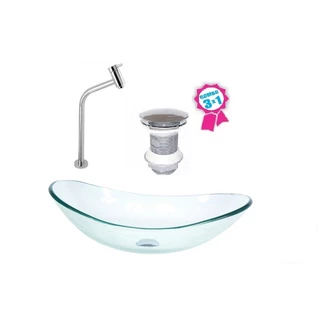CUBA DE VIDRO OVAL 55CM JATEADO VALVULA CLICK TORNEIRA METAL