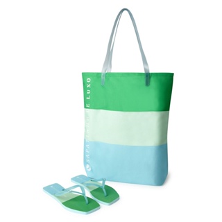 Rasteira Kit Shopping Bag Tira Piscina Estampa Maxi Listras Green