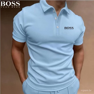 2023 Novo Estilo Camisa POLO Para Homens Logotipo Casual Impressão Cor Sólida Botão Lapela Manga Curta Top 7 Cores