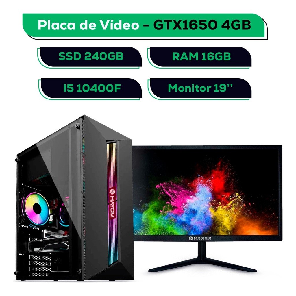 Cpu Pc Gamer I5 + Ram 16gb Ssd 240gb Gtx1650 4gb Monitor 19