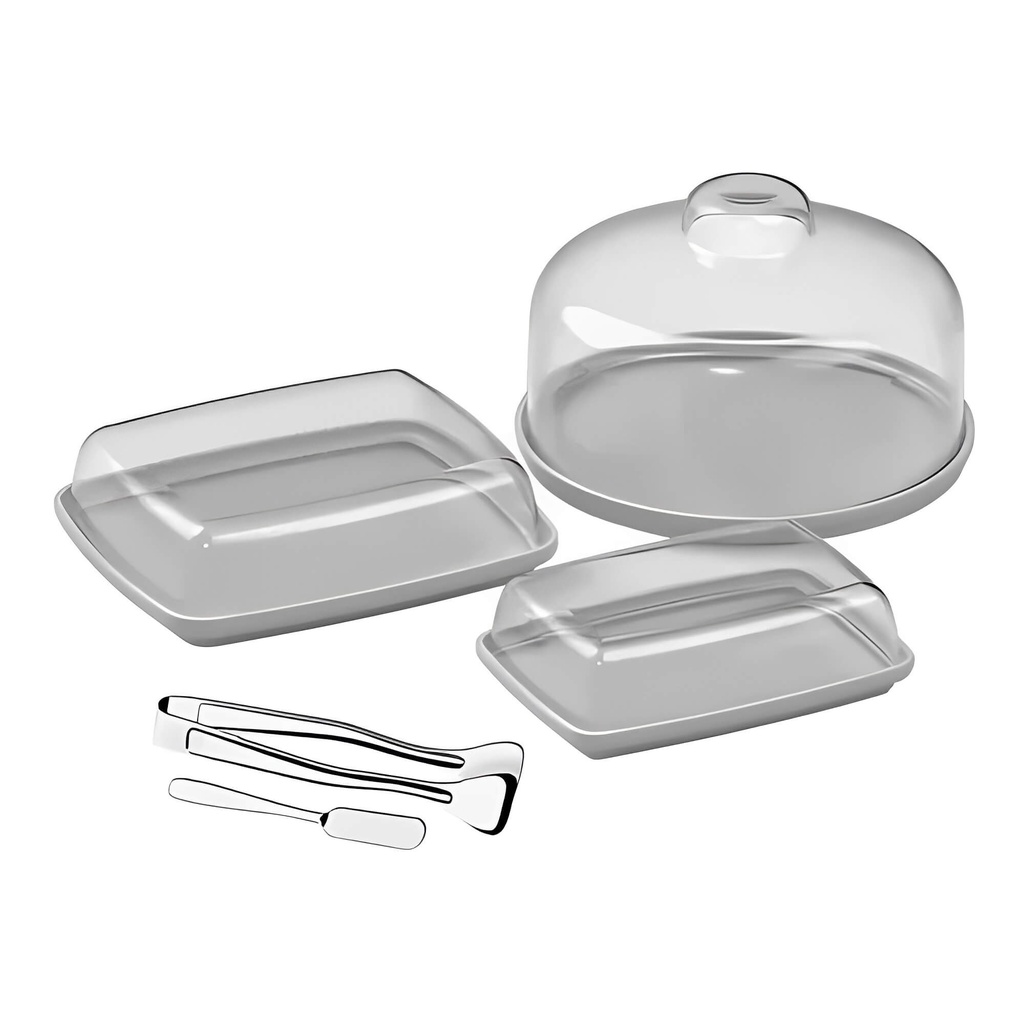 Kit café da manhã em casa 5 peças, Boleira + Porta-frios + Manteigueira ...