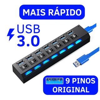 Régua Hub Usb 3.0 7 Portas Extensão Rápida Hub Usb 7 portas 3 0 Pendrive Not HD Mouse Impressora Carregamento e Transferência Extensão Usb