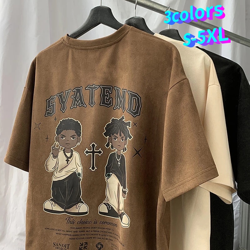 Camiseta Vintage Marrom Gótica Impressão Casual Roupa De Rua Masculina Y2k Harajuku Algodão Hip Hop