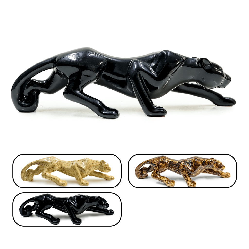 Escultura Pantera Negra Decorativa Em Cerâmica Estátua 61cm