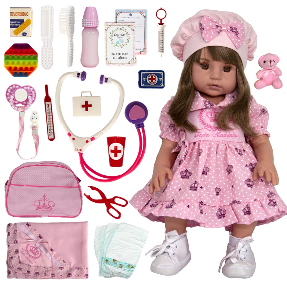 Boneca Reborn Princesa Realista Adora Castanho Silicone - Cegonha