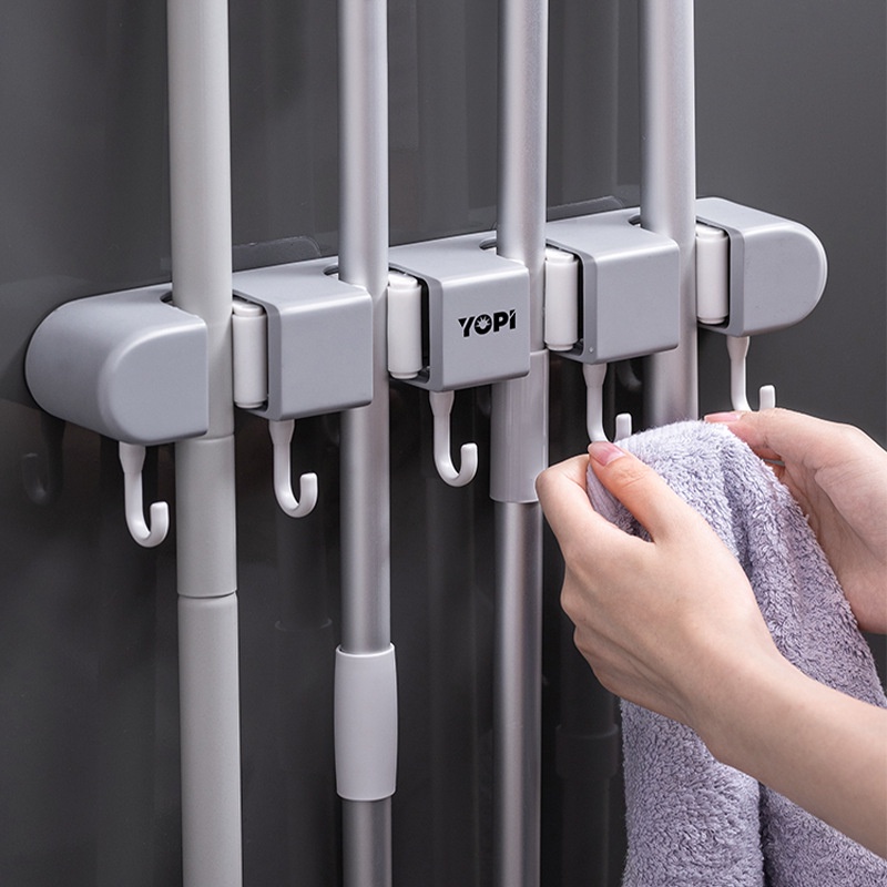 Suporte Multiuso 4Posições Porta Vassoura clipe de esfregão forte para pendurar na parede sem perfurar