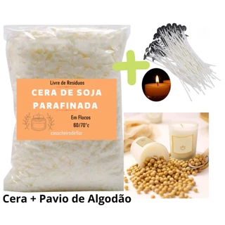 Kit Cera Parafinada de Soja Ecomix + 10 Pavio de 100% Algodão Pronto Pra uso
