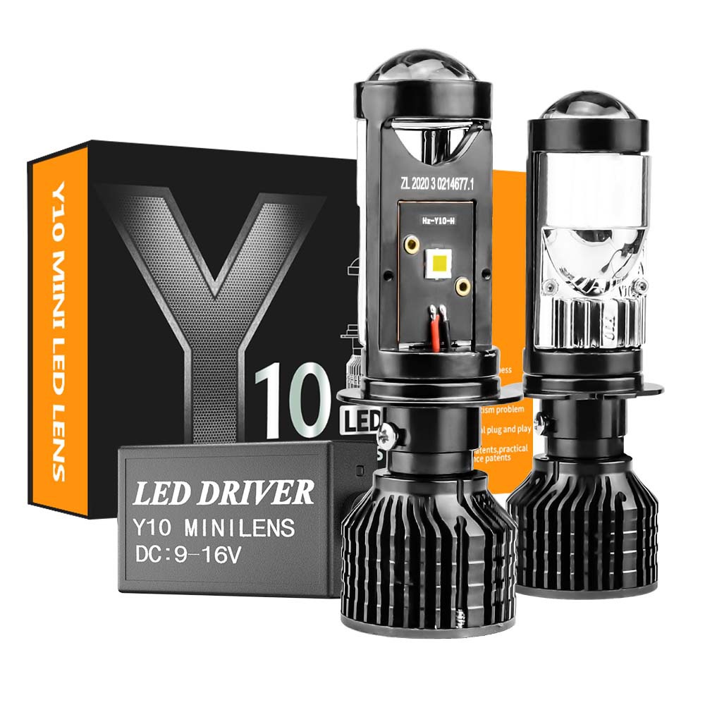 Farol De 2 Peças LED Para Projetor De Lentes De Mini-Carro 60W 12000LM H4 H7 Canbus Y10 6000K 12V Motocicletas De Cabeça Automotiva Lâmpada Baixa Alta