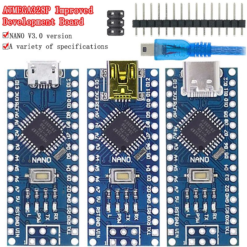 Mini/Type-C/Micro USB Nano 3.0 Com O Controlador Compatível Carregador De Inicialização Para driver arduino CH340 16Mhz ATMEGA328P