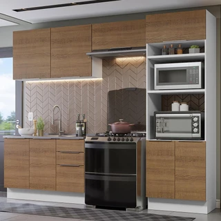 Armário de Cozinha Completa 270cm Branco/Rustic Stella Madesa 05 em Oferta na Shopee