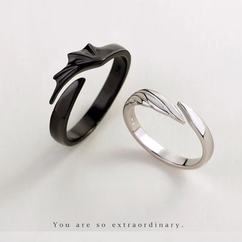 2024 Summer New Devil and Angel Couple Ring Um Par De Desenhos De Nicho ...