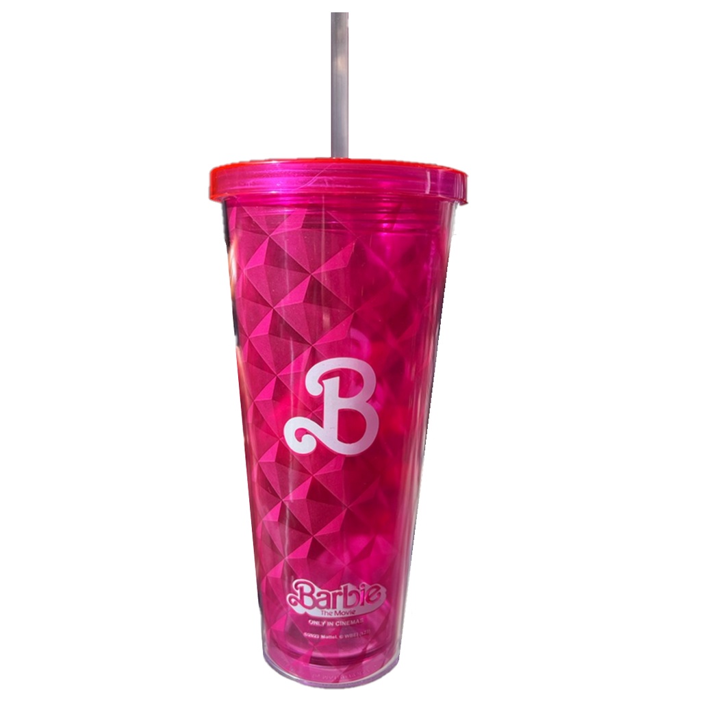 Copo Barbie Cinemark 600ml Com Tampa E Canudo Copão Rosa do Filme