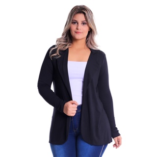 Cardigan Blazer Plus Size Alfaiataria Social Manga Longa Malha Viscolycra Duplo na Frente