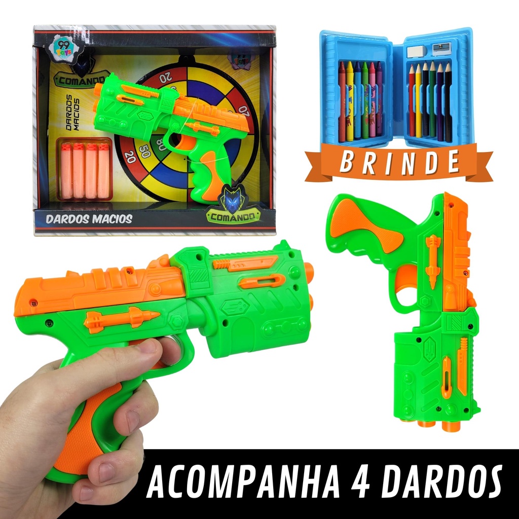 Arma de Brinquedo Pistola Com 4 Dardos Fuzil Arminha Nerf