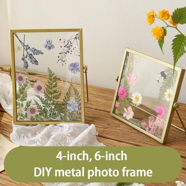 【 CR 】 4 Inch 6 Diy Moldura Fotográfica De Vidro Feita À Mão Criativa De Flor Simples Seca Ornamento De Mesa Minimalista
