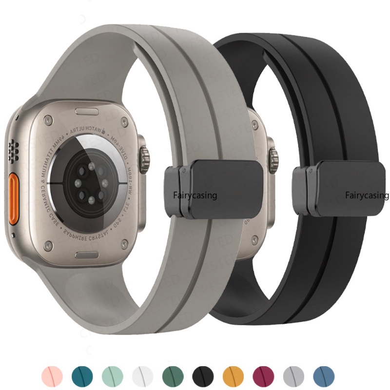 Para Apple Watch SE 2023 44mm Pulseira de relógio de silicone com fivela  magnética (preto branco)