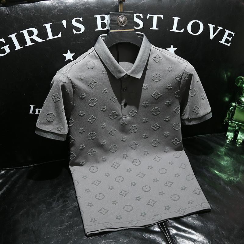 Nova camiseta de manga curta de moda com lapela impressa, roupas masculinas de alta qualidade