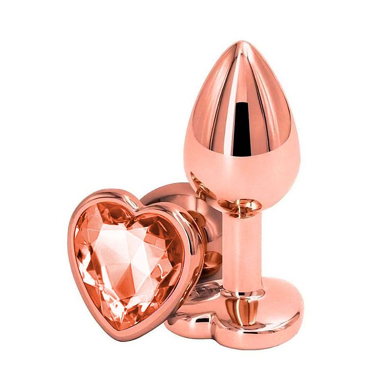 Plug Anal P Tamanho Pequeno Cor Rose em Formato Coração com Aço Inoxidável e Joia na Base