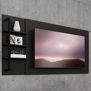 Painel Amazonas para TV até 50 Pol. Prateleiras Preto Fosco Carraro