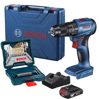 Parafusadeira Furadeira Impacto 18v c/ 30 peças X-LINE, Bateria, Carregador e Maleta GSB 185-LI