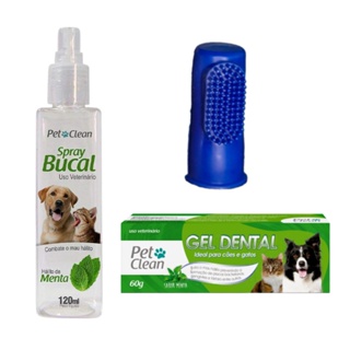 Combo Kit Higiene Dental Pasta Dental + Spray Bucal para Cães e Gatos + Dedeira
