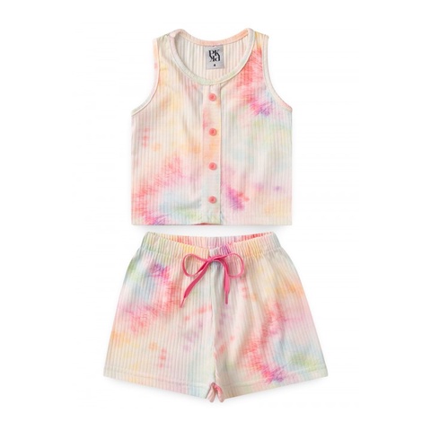 Conjunto Feminino Infantil Verão Botões Tie Dye