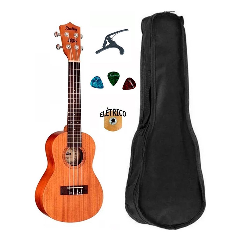 Ukulele Soprano Ffalstaff - Kit Con Custodia, Metodo Rapido E Plettri, Colore Arancione Satinato - Foto 3