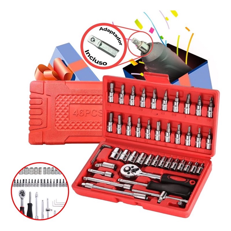 Kit 46 Chave Catraca Jogo De Soquetes Allen Torx Ferramentas