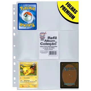 Kit com 10 à 50 Folhas para Cards e Cartas para fichário pasta Álbum argola 11 Furos 9 Bolsos Pokémon Magic Yugioh RPG Cardgame Figurinhas Coleção Colecionável Kpop Futebol copa do mundo bts black pink dragon ball naruto DIGIMON ONE PIECE em Oferta na Shopee