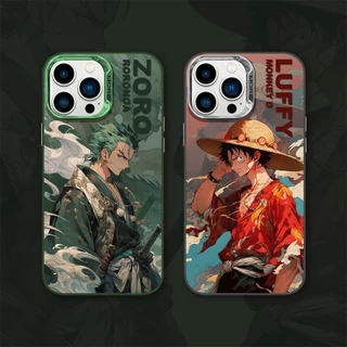 Desenho animado Anime Anime Anime Uma peça Luffy Sauron Plating Metal Lens Frame IMD Caixa de Silicone para telefone IPhone 14 14Pro 14Max 13ProMax 12 12ProMax 11