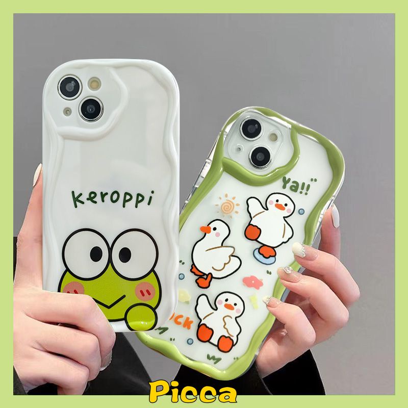 Para Samsung A12 A13 A52s A50 A53 A02s A51 A03 A20 A50s A14 A04 A21s A54 A11 A24 A34 A03s A30 A52 A10s A33 A20s A32 A23 A04s A04E A31 Capa De Pato Keroppi 3D Ondulada De Borda Curva