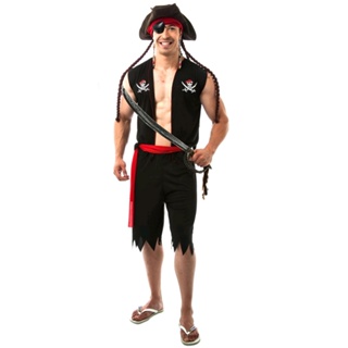 Fantasia Pirata Masculino Adulto Caribe Com Bandana 36 ao 50 (P 36-38)