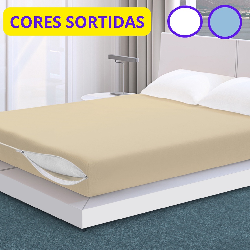 Capa Protetora Colchão Casal Zíper Proteção Total Anti ácaro Resistente ...