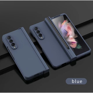 Estojo Para Telefone Samsung Galaxy Z Fold 6 5 4 3 5G Com Dobradiça Porta-Caneta S Tampa Plástica Vidro Frontal B03