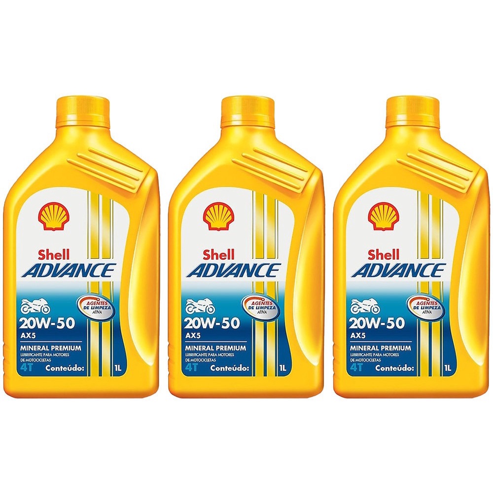 Kit 3 Shell 20w50 moto 4t Advance AX5 mineral | Shopee Brasil