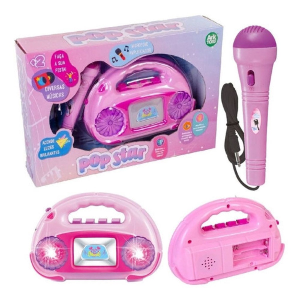 Brinquedo Infantil Radio com Microfone Amplificador Popstar Luz e Som ...