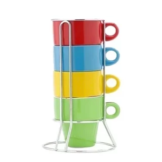 Conjunto Xícaras C/ Suporte Jogo Com 4 Para Chá E Café 200ml