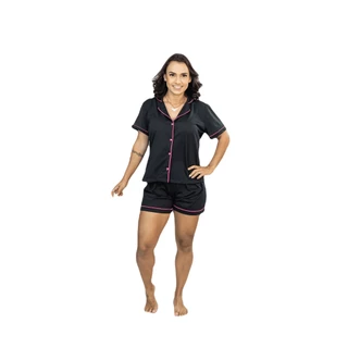 Baby Doll Short Doll Americano Com Gola Pijama Feminino