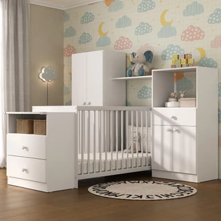Quarto de Bebe Completo Infantil com Berço Cômoda Olívia Multimóveis Branco em Oferta na Shopee