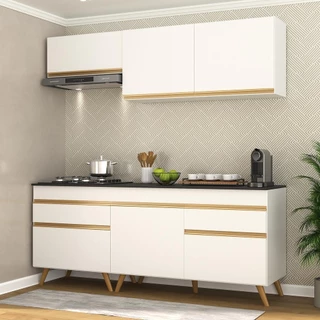 Multimóveis Veneza Cozinha Compacta GW Branca 4 peças c/ Armário e Balcão MP3705a de 190cm