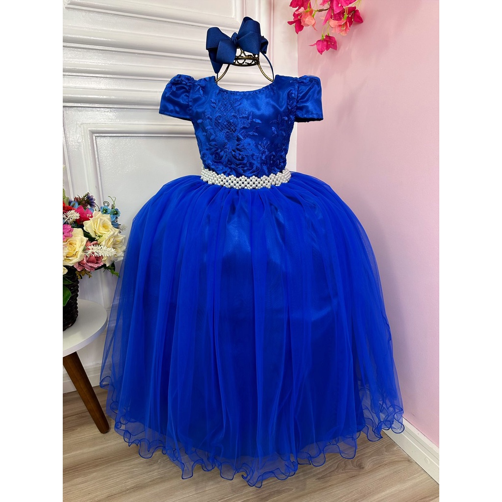 Vestido Infantil Longo Azul Royal Casamento Dama Florista | Shopee Brasil