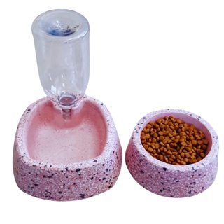 Kit Pote Ração Água Pet Comedouro + Bebedouro Cachorro Gato Pedra Granitina Com Garantia Pronto Envio